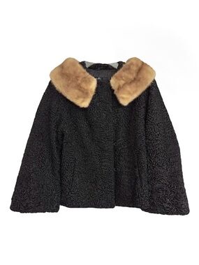 Wagner & Carlson Vintage Curly Persian Lamb Mink Fur Collar Jacket